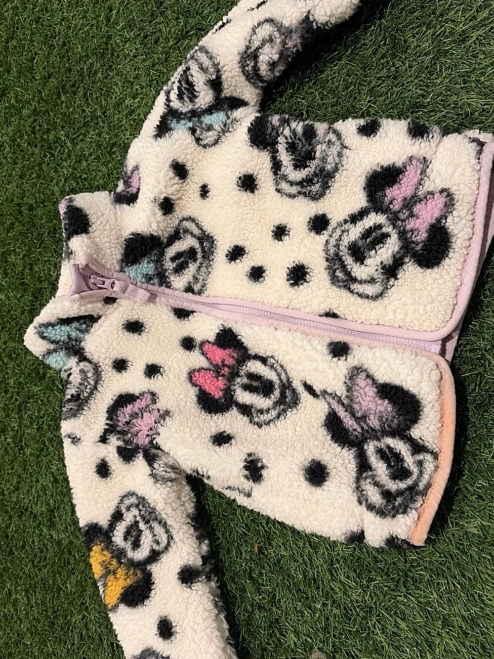 Disney Cream Sherpa Jacket with Black Polka Dots and Pink Accents
